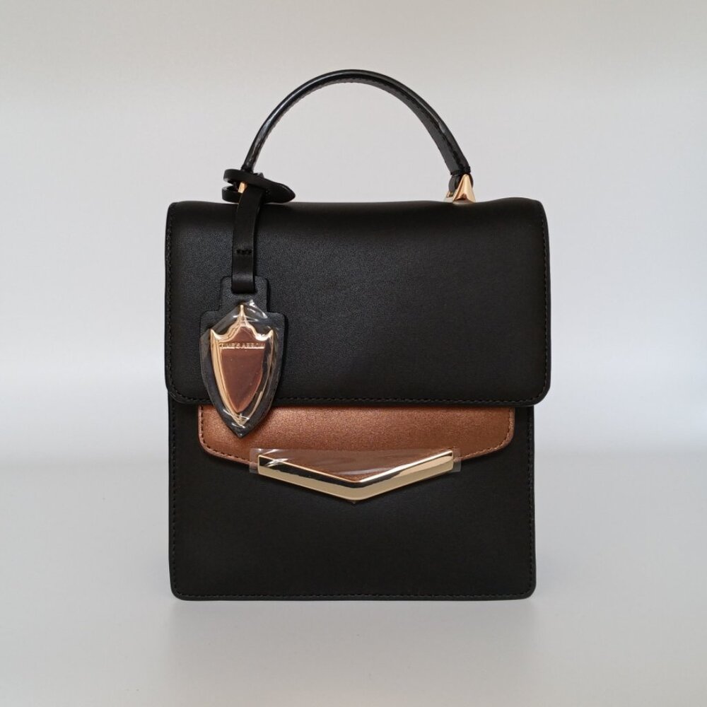 Mia Crossbody Bowery Black/Malibu Bronze Leather Handbag Time's Arrow NWT